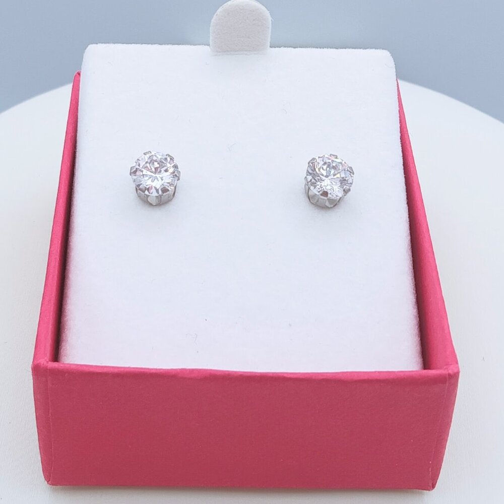 Vintage Sterling Silver CZ Gem Post Stud Earrings